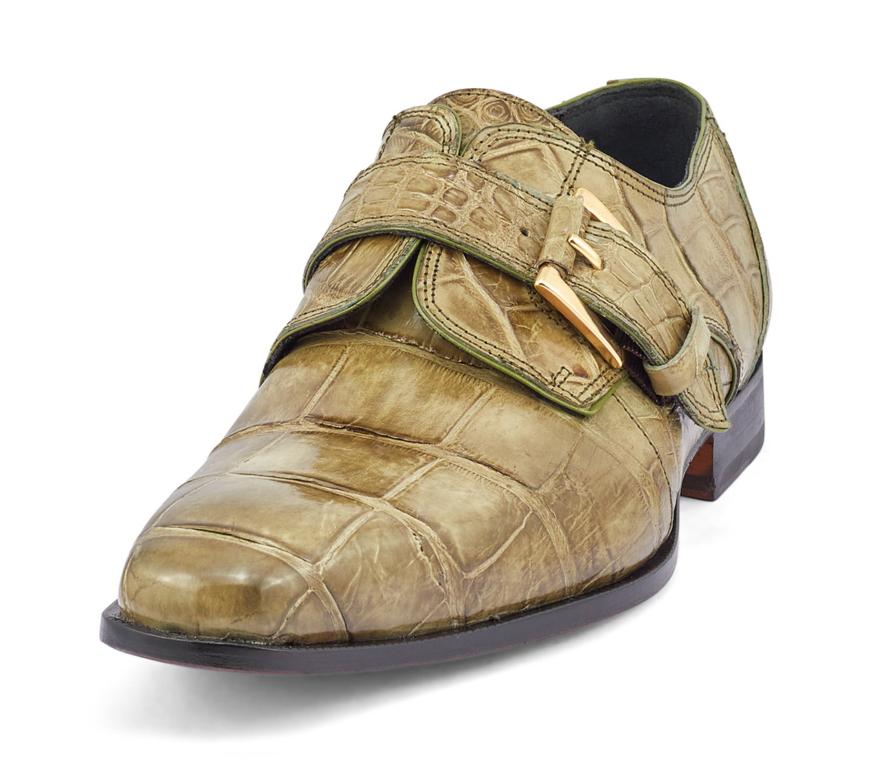 Mauri "Deacon" Money Green Genuine Alligator Monk-Strap Loafer Shoes 4853.
